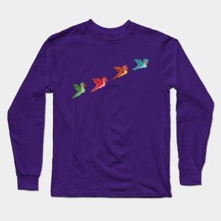 Colorful Spring Cartoon Birds Long Sleeve T-Shirt